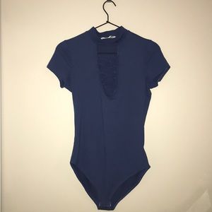 Blue one piece with lace up front